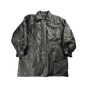 Oscar Piel Perfect Leather USA Mens Black Full Length Leather Coat Jacket Size M